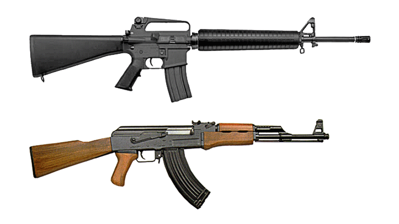 M16, AKM, Kalash, fucile d'assalto russo