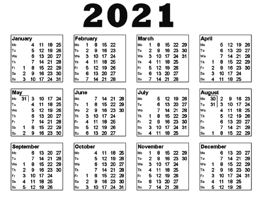 Calendário 2021