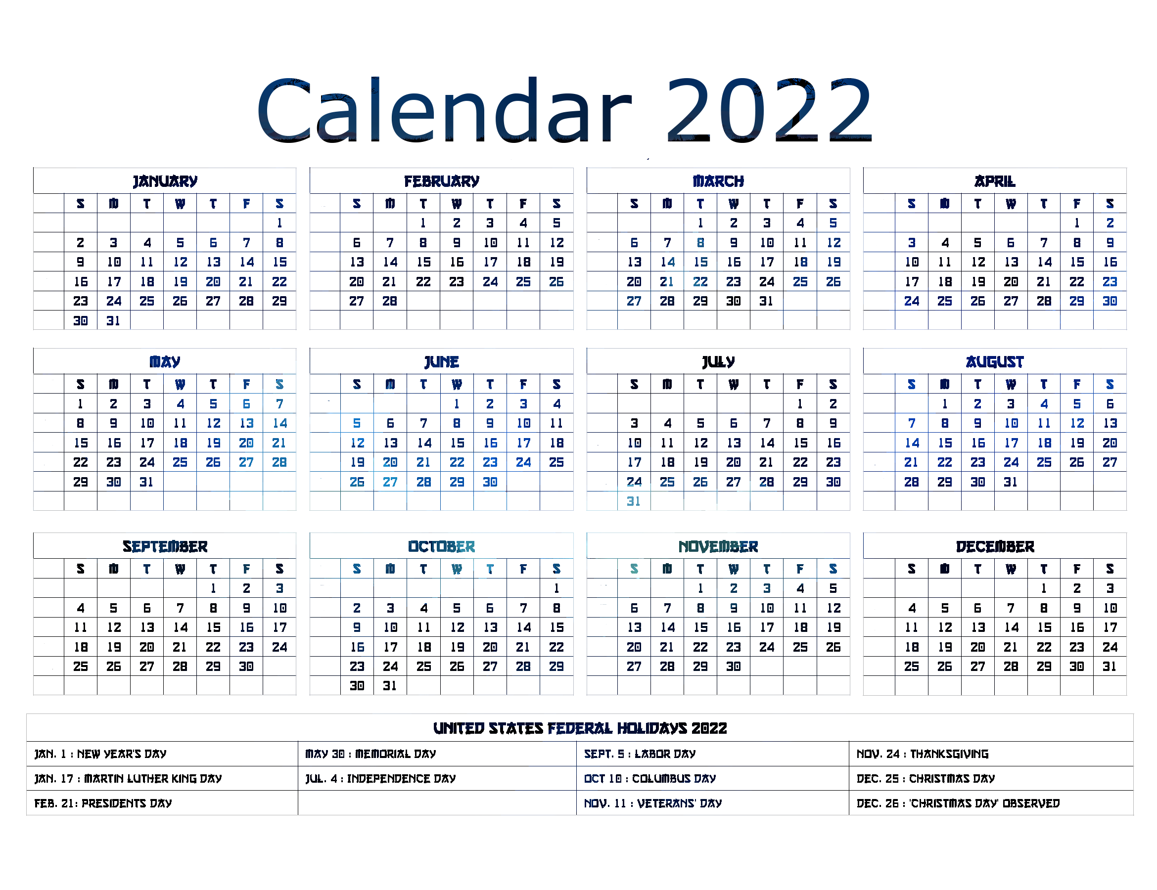 Calendrier 2022