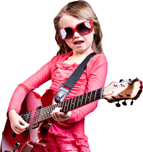 Küçük çocuk, çocuk, gitar çalan küçük kız