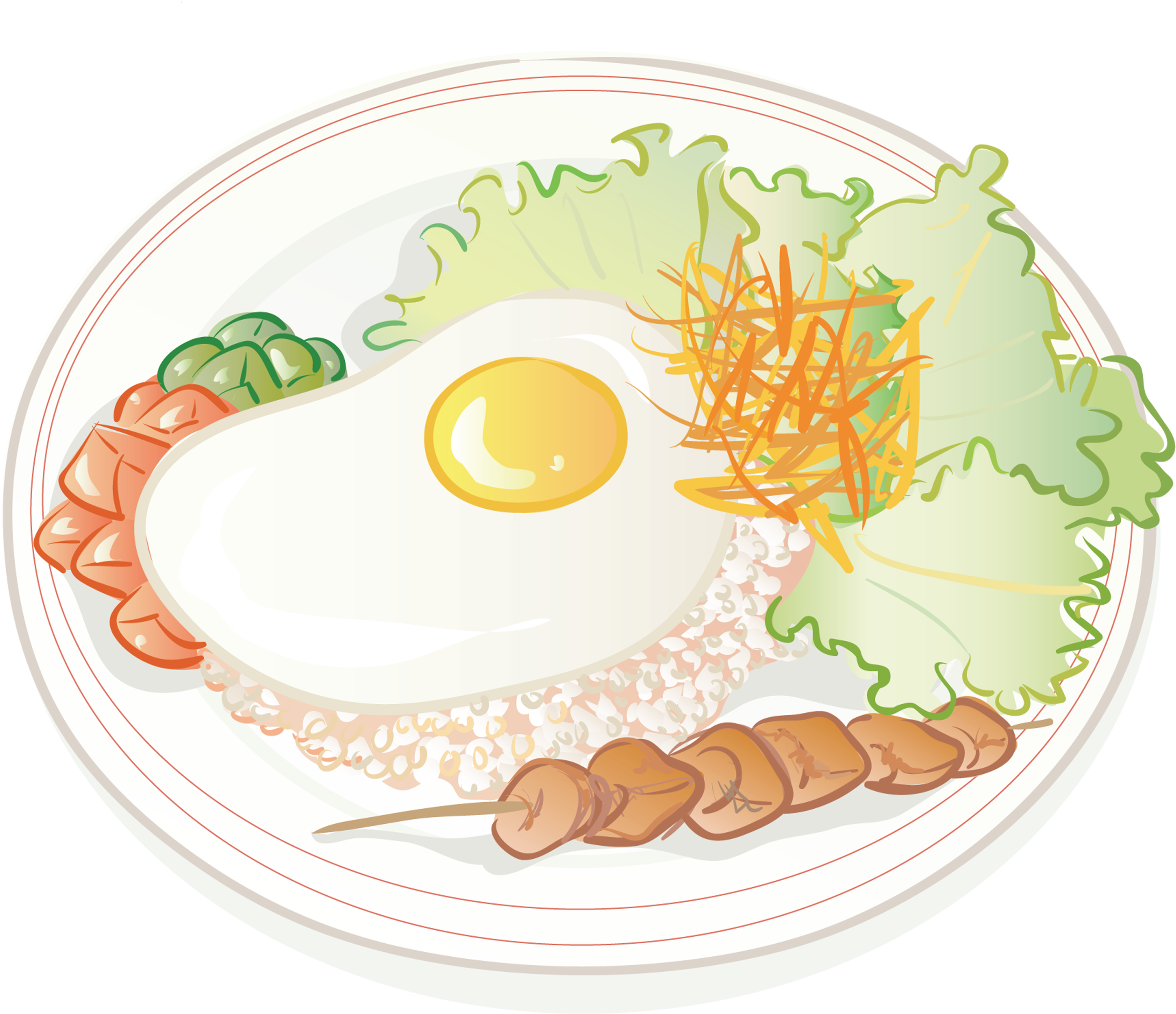 Uovo fritto e cartone animato di riso fritto, cucina cinese, cibo