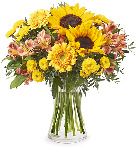 Bouquet de tournesols, chrysanthèmes et lys