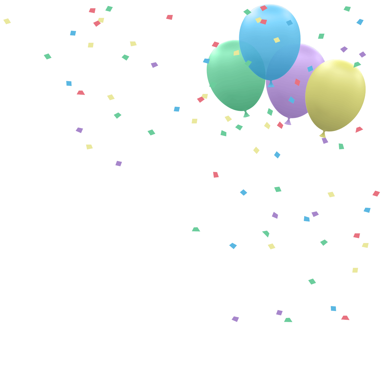 Konfetti und Luftballons, Feier