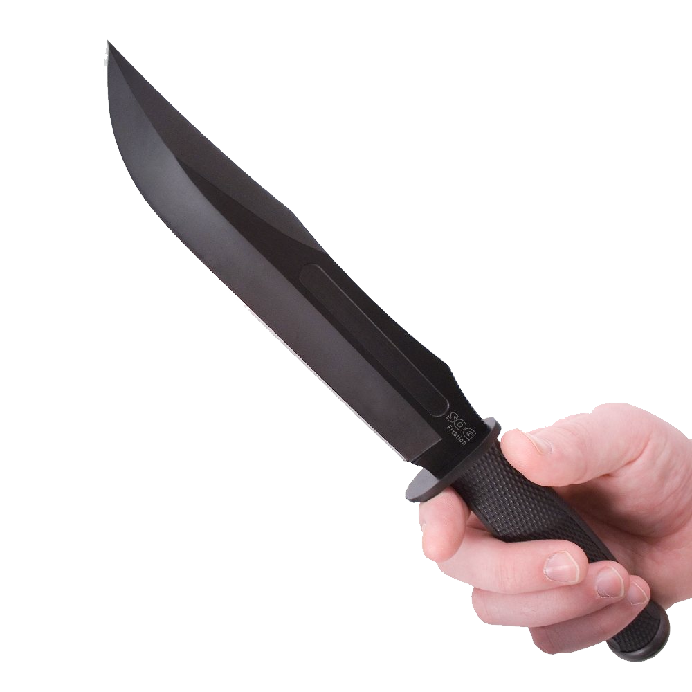 手に戦術的な黒いナイフ