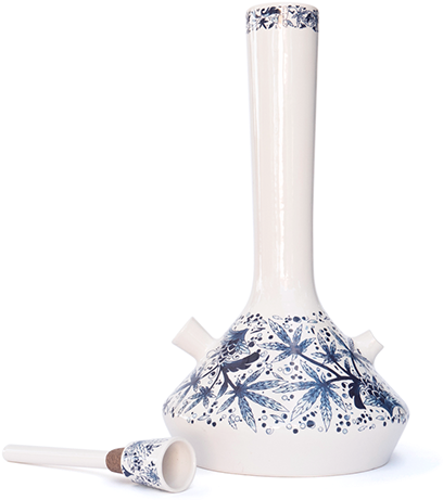 Vase en céramique à long col en porcelaine bleue et blanche