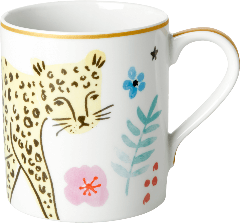 Xícara de porcelana, estampa de leopardo selvagem