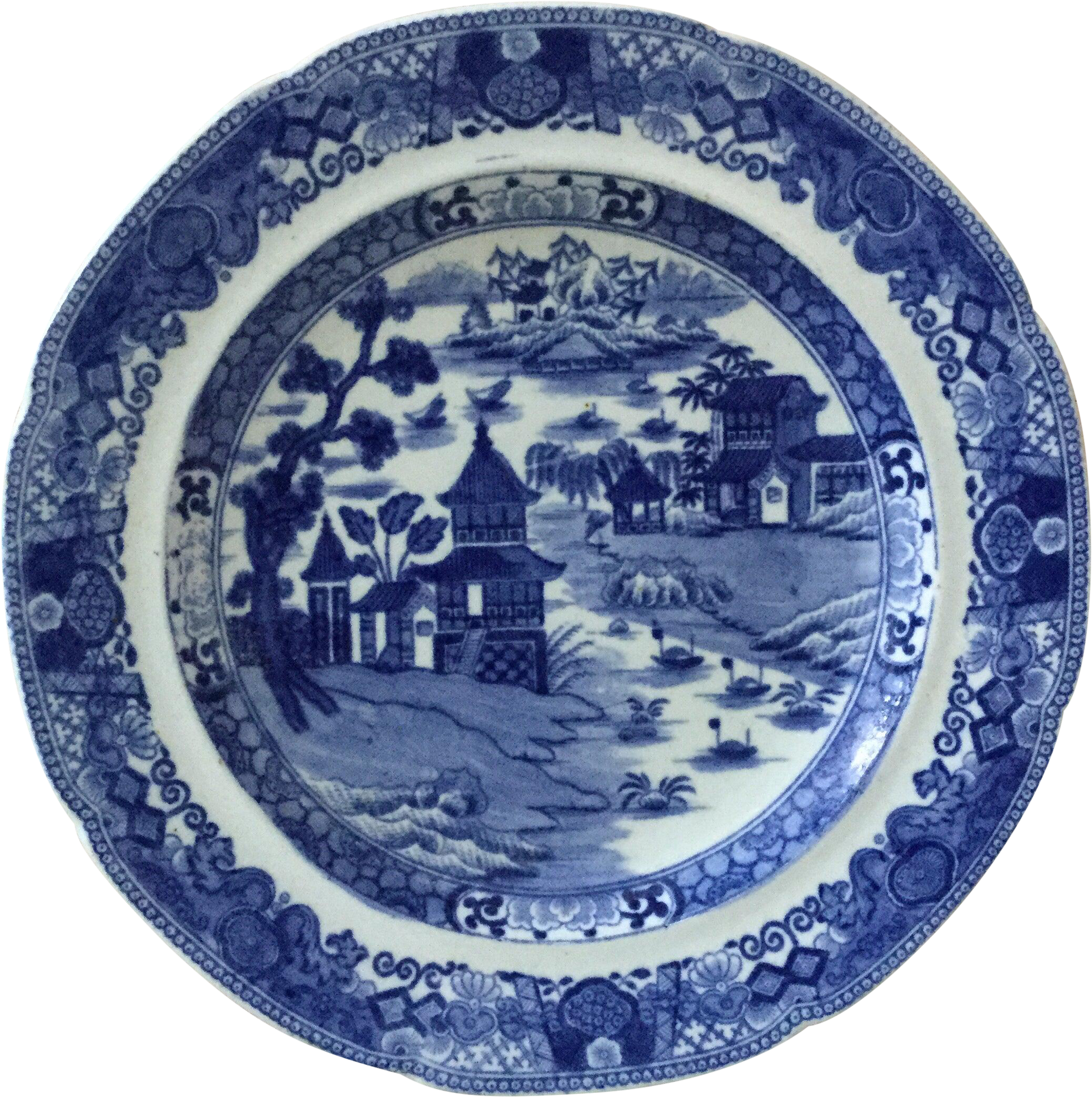 Porcellana blu e bianca in stile cinese britannico del XIX secolo, porcellana blu e bianca
