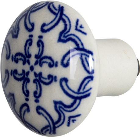 Gagang pintu keramik buatan tangan, porselen biru dan putih
