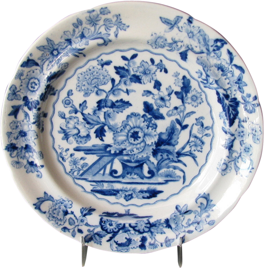 Cerâmica de porcelana inglesa antiga, chinesa azul e branca
