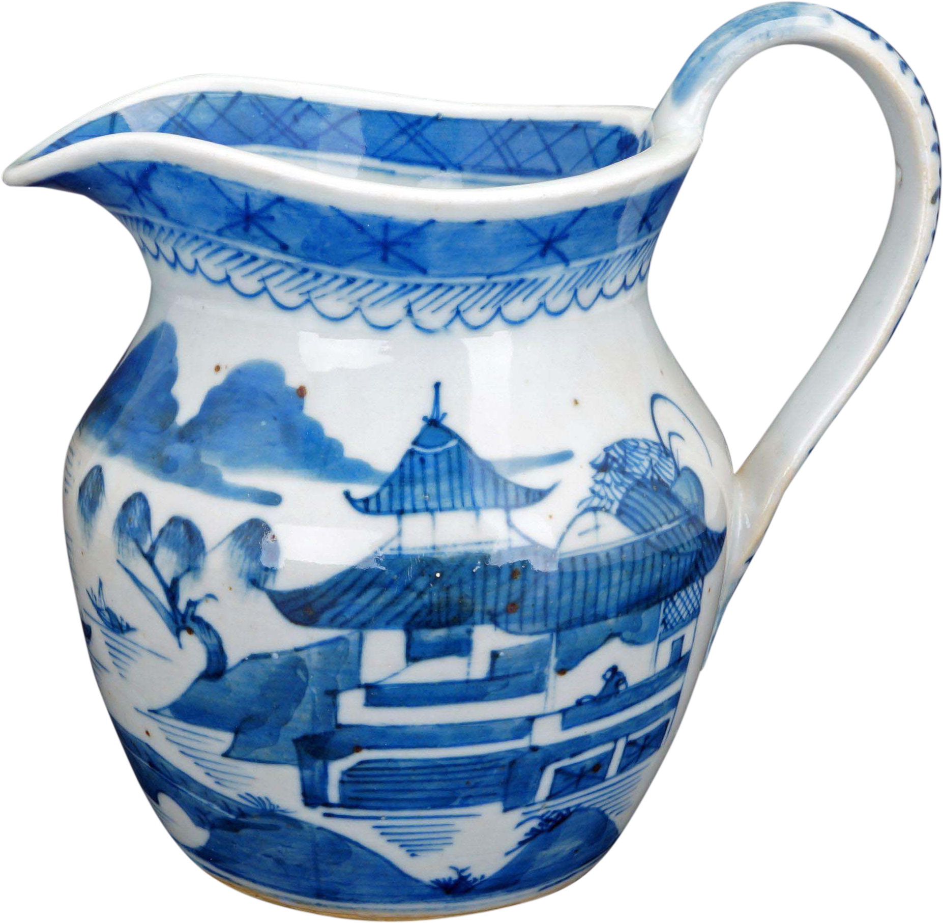 Jarro de leite em cerâmica azul e branca