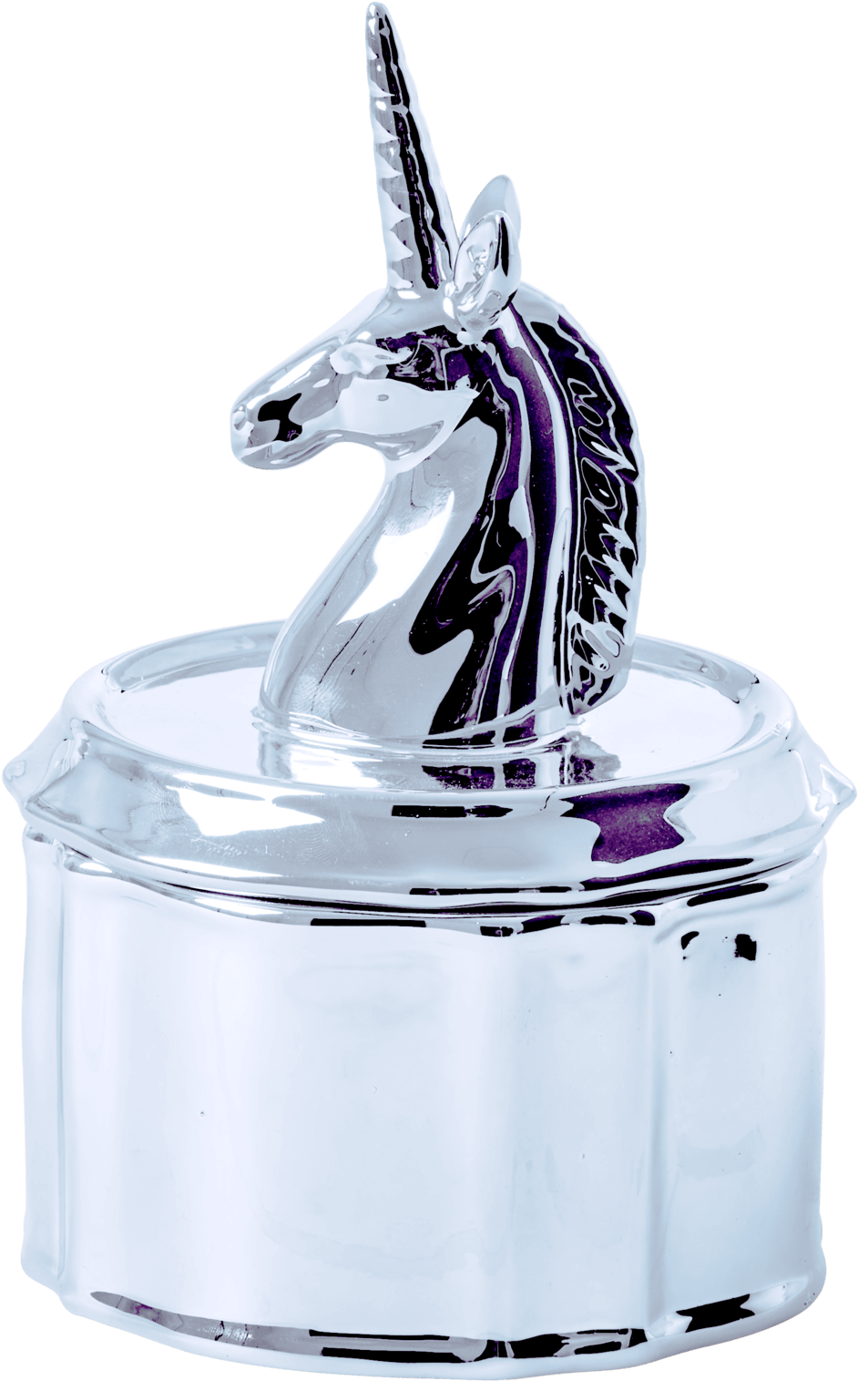 Kotak perhiasan porselen dengan penutup kepala unicorn