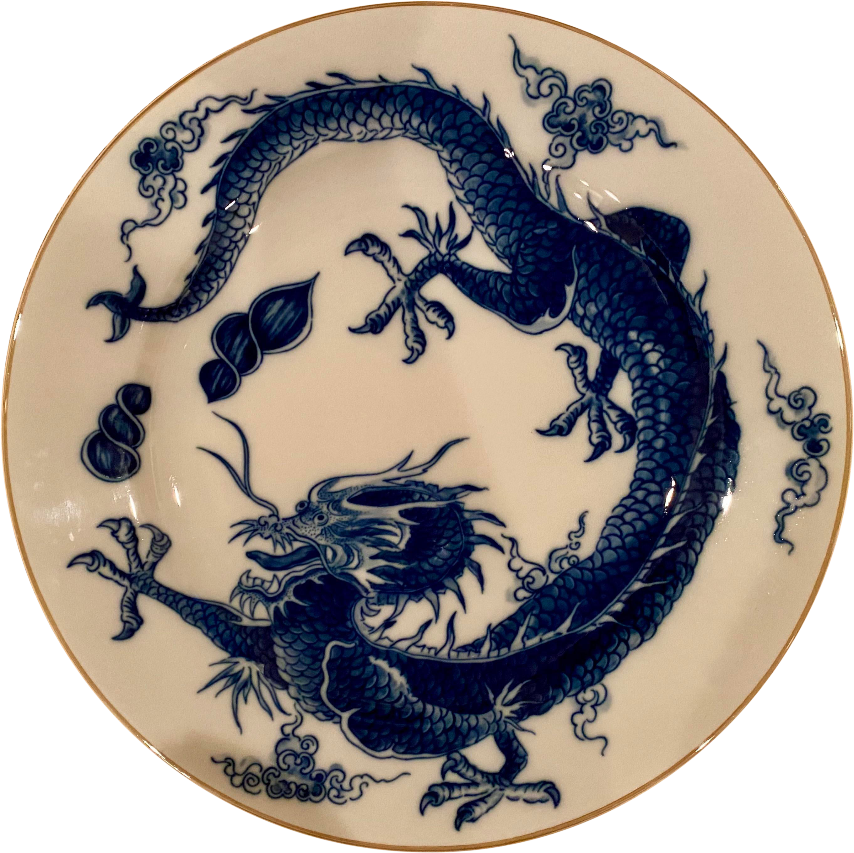 Assiette Ronde En Céramique Dragon Bleu