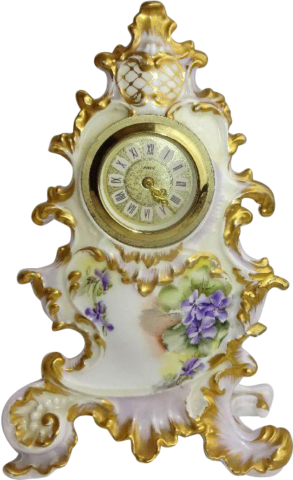 フランスのアンティークリモージュ磁器時計と磁器