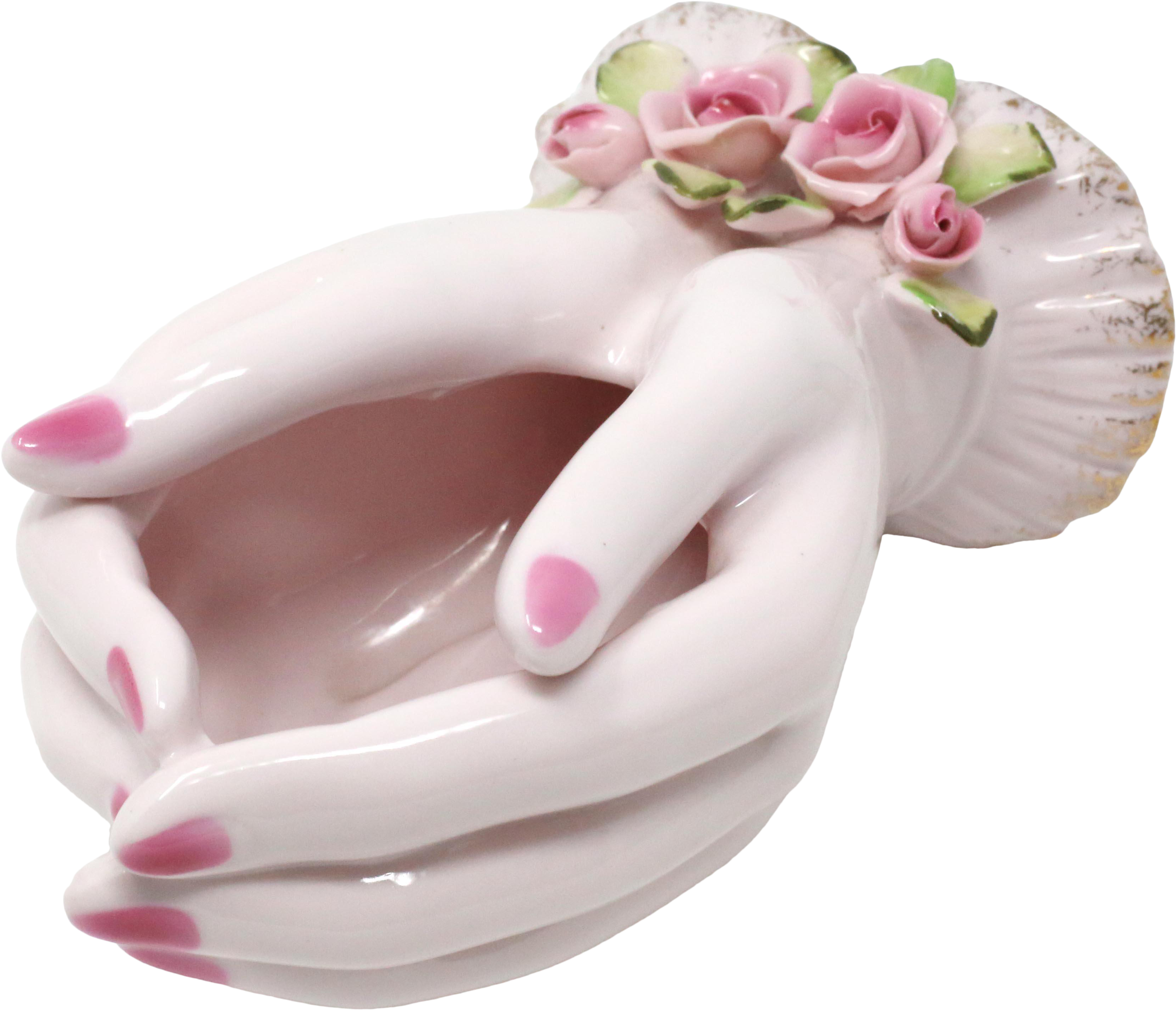 Vassoio posacenere rosa a mano in porcellana vintage